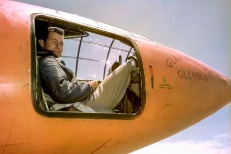 Yeager in the seat of the Bell X-1, which propelled him past the speed of sound on October 14, 1947.