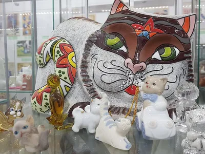 Figurines on display at Poland's Cat Museum