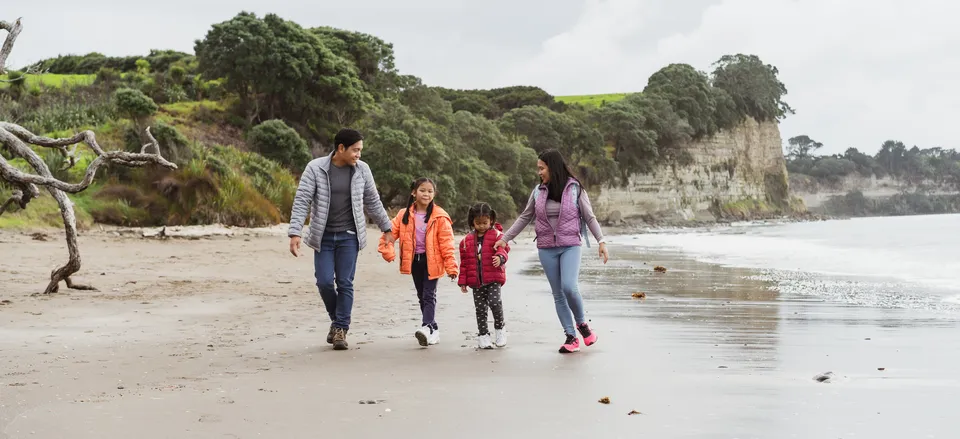  Family hike on the beach 