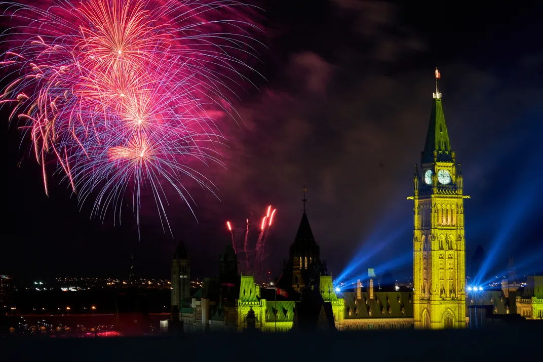 4 - Fireworks light the night sky above Parliament Hill in Ottawa on Canada Day, celebrated July 1.