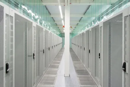 A row of servers, housed in an Iceland data center. 