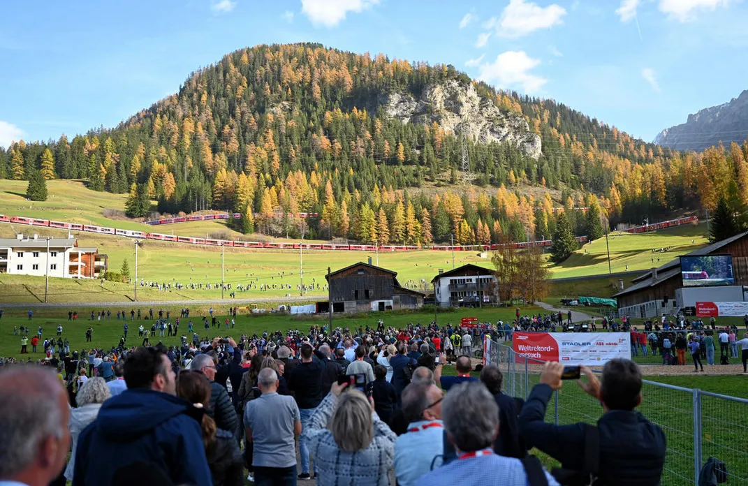 Crowds gathered to see the world's longest passenger train