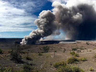 The activity at Halema'uma'u Crater on the Kilauea volcano has increased to include nearly continuous emission of ash with intermittent stronger pulses.
