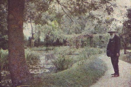 A photograph of Claude Monet in his gardens circa 1917