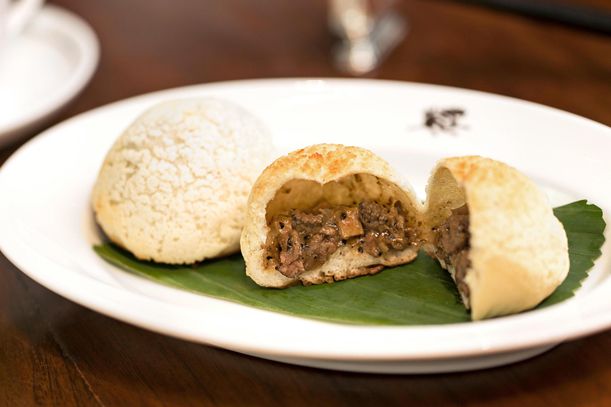 A baked Wagyu beef bun