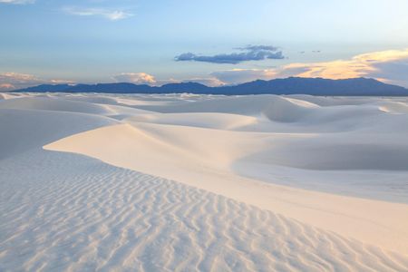 White Sands National Monument in New Mexico is known for its snow-white dunes. 