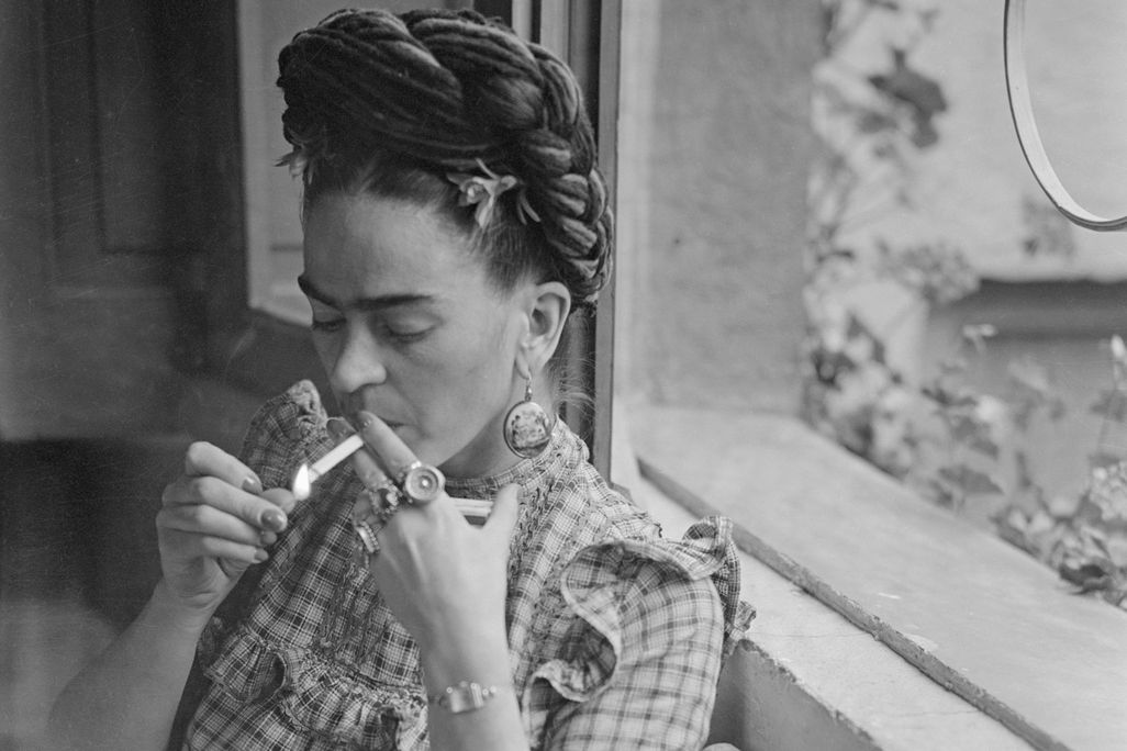 Frida Kahlo, (1910-1954), Mexican painter, and wife of Diego Rivera is shown in this home photograph.