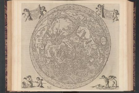 A map of the moon with labeled features, from Selenographia by Johannes Hevelius.