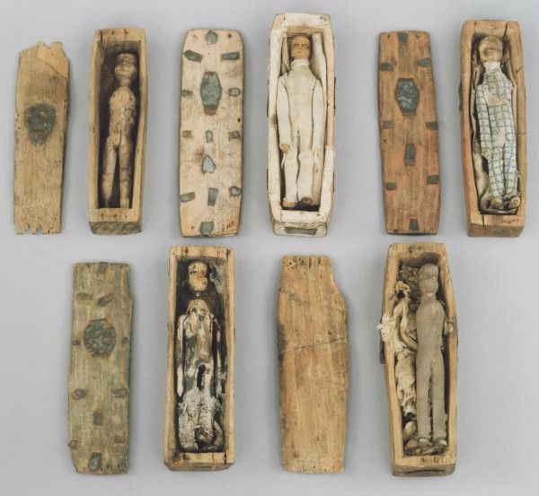 Five of the eight surviving coffins