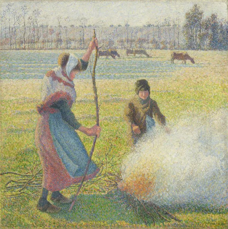 Painting of two people in a field