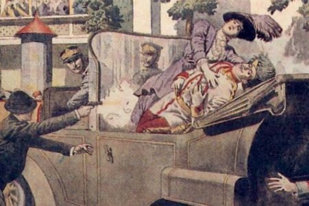 A contemporary painting depicting—rather sensationally—the murder of Archduke Franz Ferdinand and his wife, Sophie. The events surrounding their deaths have attracted abundant rumor and legend, none stranger than the suggestion that the car that they were murdered in was cursed.