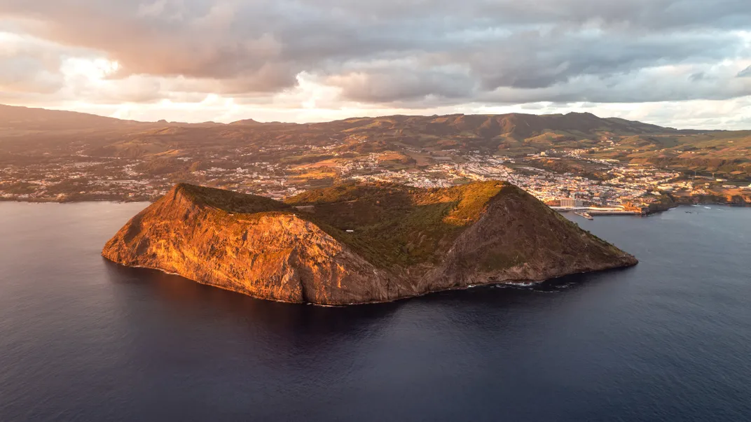 The crater of Monte Brasil, off Angra do Heroísmo, at sunset