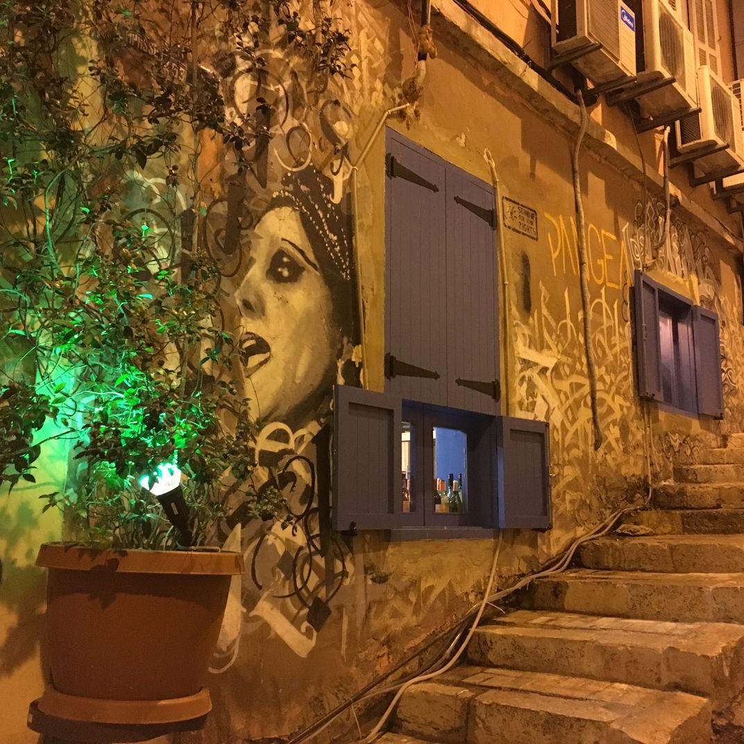 Looking into a Wine Bar from City Steps in Beirut Smithsonian Photo