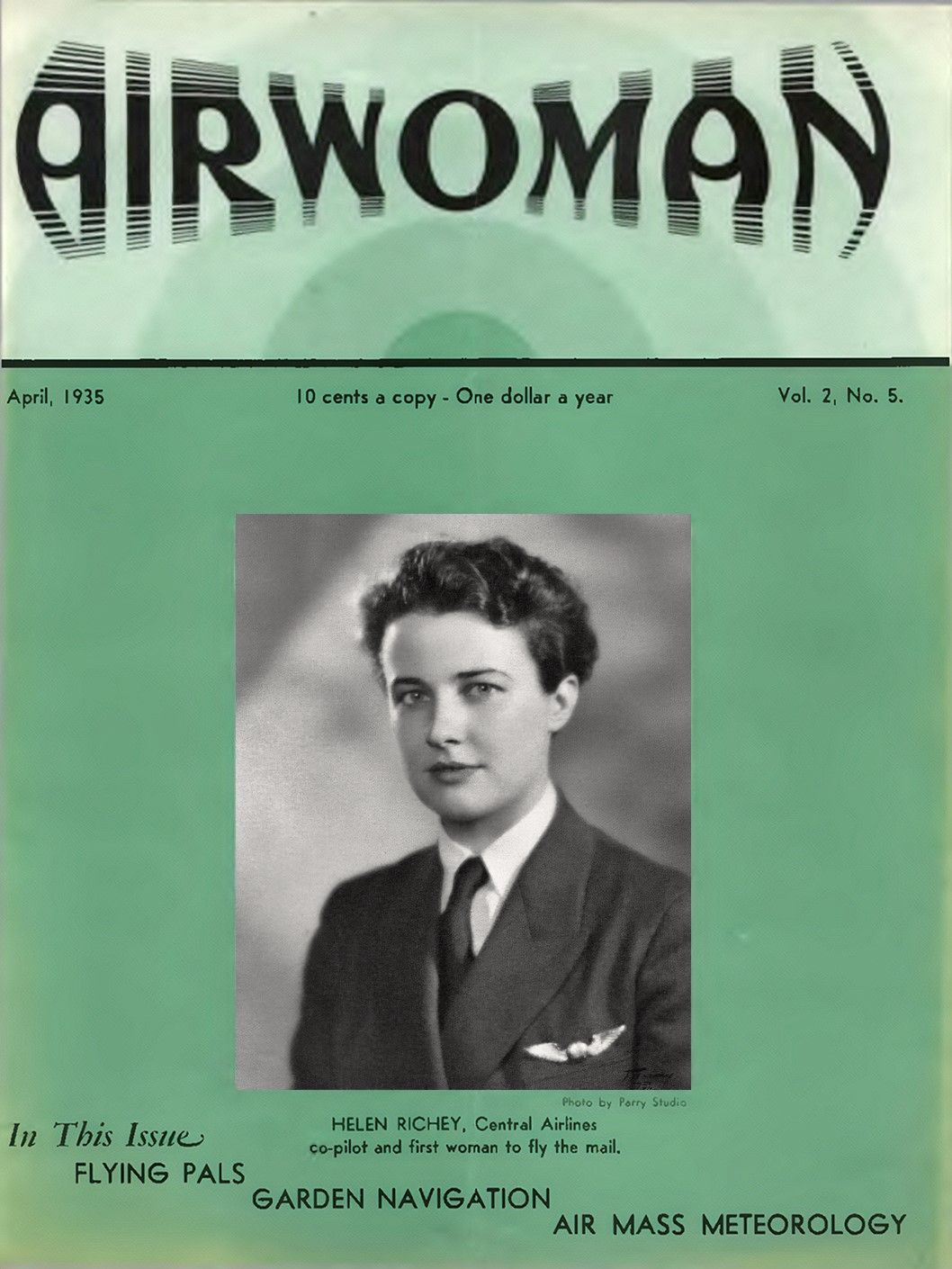 Helen Richey in her Central Airlines uniform, Airwoman magazine, April 1935.