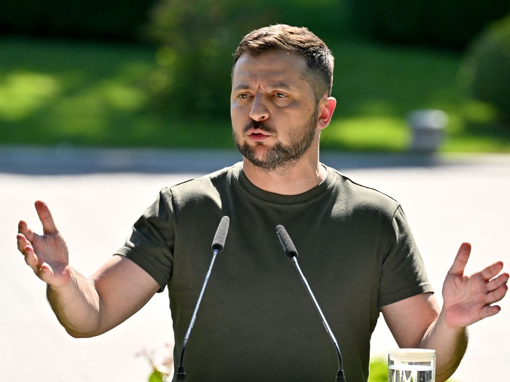 Ukrainian President Volodymyr Zelenskyy speaking in July