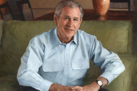 The artist, Robert Anderson of Darien, Connecticut, was a Yale classmate of President George W. Bush (above, detail). 