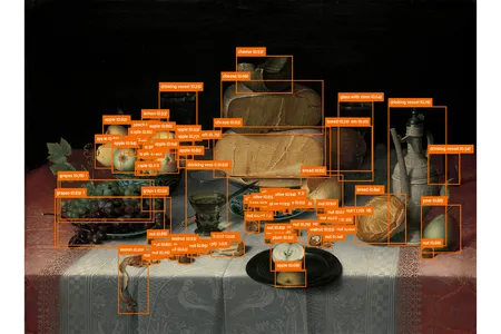 Example predictions of smell-related objects from the object detection models developed by the Odeuropa project computer vision team. Image credits: J.P. Filedt Kok, 2007, &#39;Floris Claesz. van Dijck, Still Life with Cheeses, c. 1615&#39;, in J. Bikker (ed.), Dutch Paintings of the Seventeenth Century in the Rijksmuseum, online coll. cat. Amsterdam: hdl.handle.net/10934/RM0001.COLLECT.8296 (accessed 23 October 2023 11:21:47).

&nbsp;