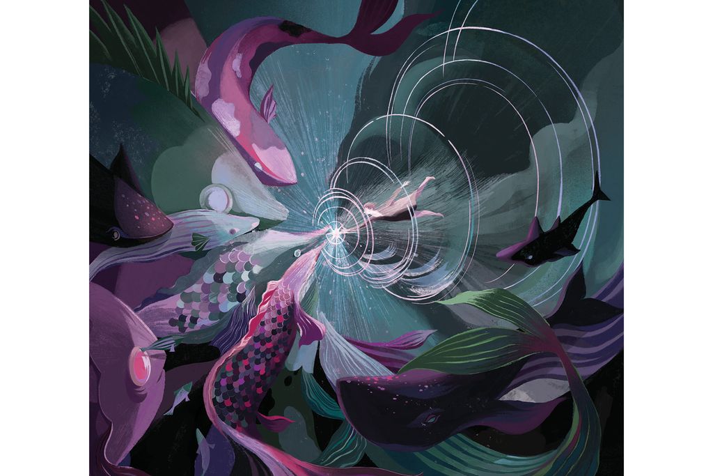 illustration of person reaching toward fish