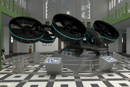An artist’s rendering of the Bell NEXUS on display in the Smithsonian Arts & Industries Building on the National Mall.