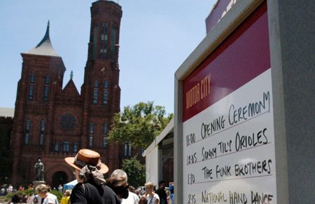 Smithsonian Castle serves as a backdrop to the the Motor City stage at the 2011 Smithsonian Folklife Festival.