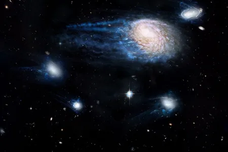An artist's impression of the gas being stripped away from spiral galaxy NGC 4921