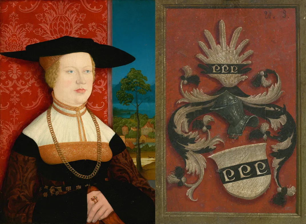 Portrait of Margarethe Vöhlin (left) and Coat of Arms (right) by Bernhard Strigel, 1527