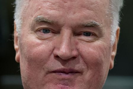 Bosnian Serb military chief Ratko Mladic enters the Yugoslav War Crimes Tribunal in The Hague, Netherlands, Wednesday, Nov. 22, 2017, to hear the verdict in his genocide trial. 