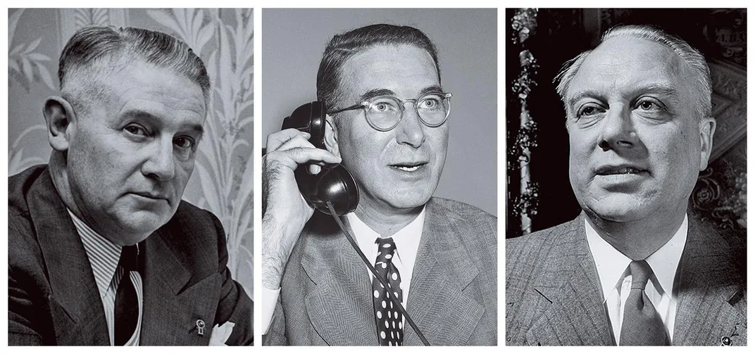 The members of the Senate subcommittee investigating the Malmedy prosecutions. From left, Lester Hunt of Wyoming, Estes Kefauver of Tennessee and Raymond Baldwin of Connecticut.