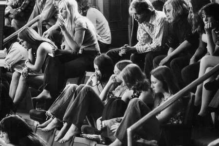 Observers in the galleries of a legislative hearing about a marijuana bill in May 1973