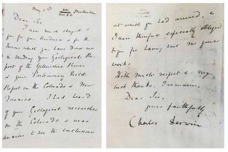 Front and back of the letter written by Charles Darwin to Ferdinand Vandeveer Hayden on May 2, 1875
