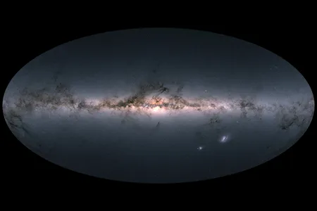 Gaia's all-sky view of our Milky Way Galaxy and neighboring galaxies, based on measurements of nearly 1.7 billion stars.