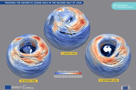 These visualizations show how the Antarctic ozone hole grew from August 1, 2026 to September 12, 2026.&nbsp;