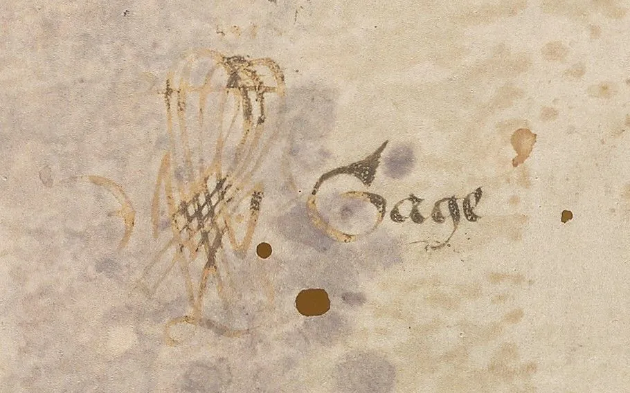 A close-up view of Gage's signature in the Yale manuscript