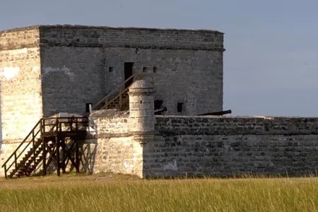 Fort Matanzas, about fifty feet long on each side, was constructed of coquina, a local stone formed from clam shells and quarried from a nearby island.