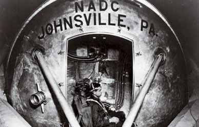 To test human responses to G forces, the Navy put subjects in a 10- by six-foot oblate steel sphere at the end of a 50-foot arm.