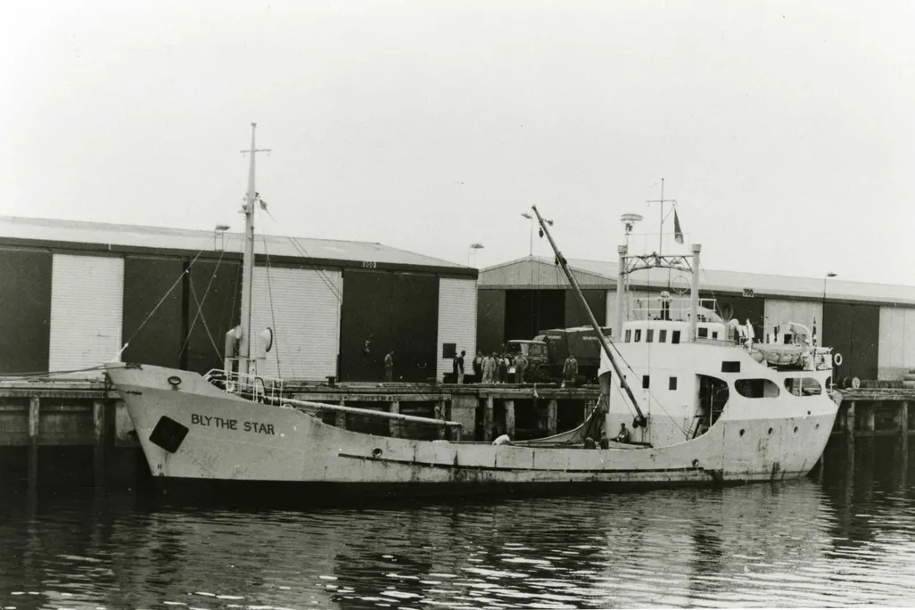 Black and white photo of ship