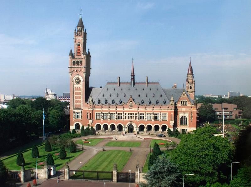 The Peace Palace in The Hague, Netherlands, which is the seat of the International Court of Justice.