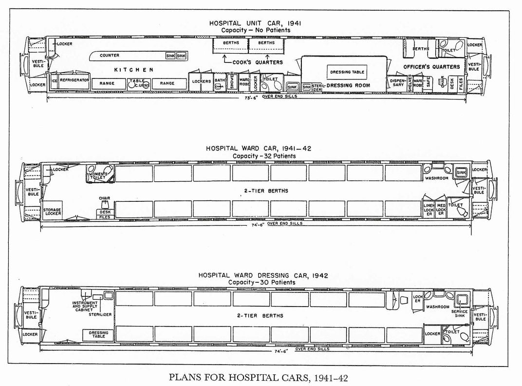 Floorplans of World War II hospital train cars