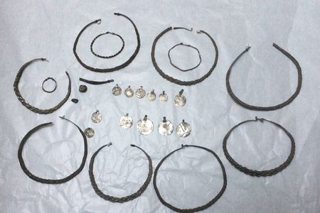 All of the jewelry archaeologists unearthed from a Viking Age site north of Stockholm