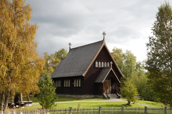 Traditional wooden church building in the remote Swedish village of Kvikkjokk thumbnail