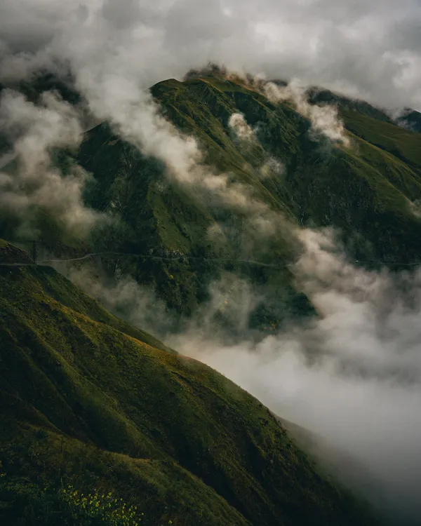 Clouds rising from the slopes of the Caucasus Mountains thumbnail