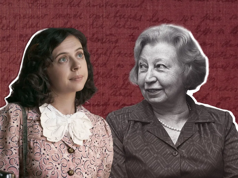 Illustration of Miep Gies and the actor who plays her "A Small Light"