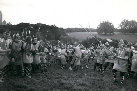 Students from the universities of Kent and Sussex fighting at the first Battle of Hastings re-enactment on October 14, 1966