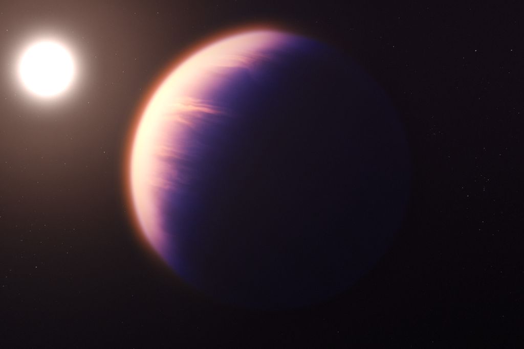 An artist's rendering of an exoplanet with its star in the background