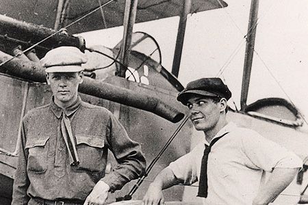 Charles Lindbergh (left) and Harlan Gurney (with a Lincoln-Standard J-1, ca. 1922) would remain lifelong friends.