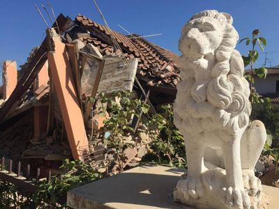 A collapsed building in Amatrice, Italy.