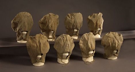 The eight cotton hoods worn by Confederate conspirators after Lincoln's assassination
