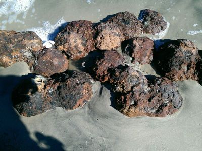 In 2016, Hurricane Matthew revealed a trove of 16 Civil War cannonballs (seen here) at the same beach where the latest specimens were found