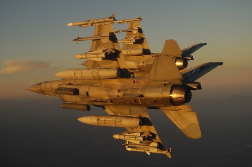 A Greek Air Force F-16 begins its evening run.