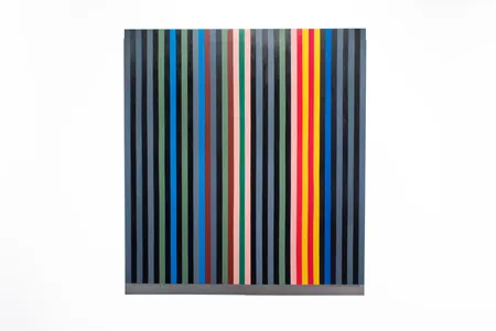 Artist Johanna Barron's recreation of a Gene Davis painting called "Black Rhythm" that belongs to the CIA's art collection.